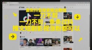 最新抖音搜索搬运教程，一刀不剪，条条过抖，推文短剧影视涨粉都可以-七七项目网