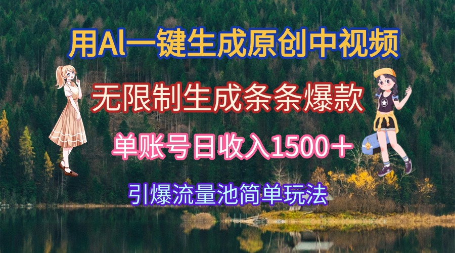 用Al一键生成原创中视频，无限制生成条条爆款，单账号日收入1500＋引爆…-七七项目网