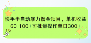 快手半自动暴力撸金项目，单机收益60-100+可批量操作单日300+-七七项目网