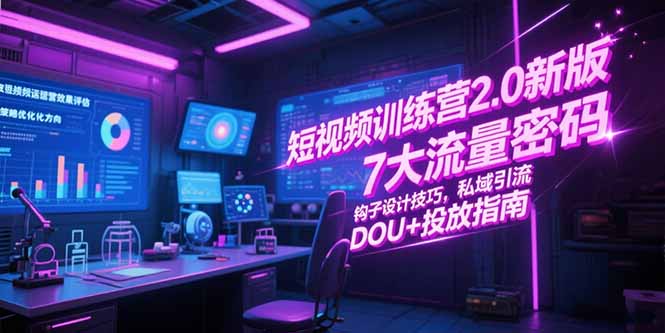 短视频训练营2.0新版，7大流量密码/钩子设计技巧/私域引流/DOU+投放指南-七七项目网