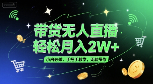 带货无人直播，轻松月入2W+，小白必做，手把手教学，无脑操作(附学习资料)-七七项目网