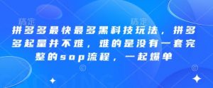 拼多多最快最多黑科技玩法,拼多多起量并不难,难的是没有一套完整的sop流程,一起爆单(更新6月)-七七项目网