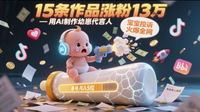 用AI制作幼崽代言人，宝宝的控诉火爆全网，15条作品涨粉13W，单号月入5位数实操教程-七七项目网