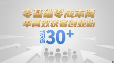 零基础零成本简单高效获客创业粉，一天引流30+-七七项目网
