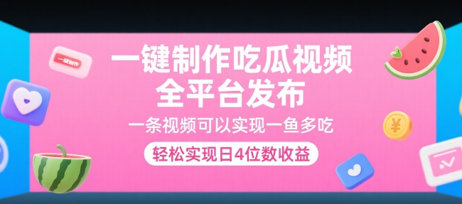 一键制作吃瓜视频，全平台发布，一条视频可以实现一鱼多吃，轻松实现日4位数收益【揭秘】-七七项目网