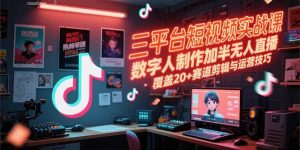 三平台短视频实战课，数字人制作加半无人直播，覆盖20+赛道剪辑与运营技巧-七七项目网