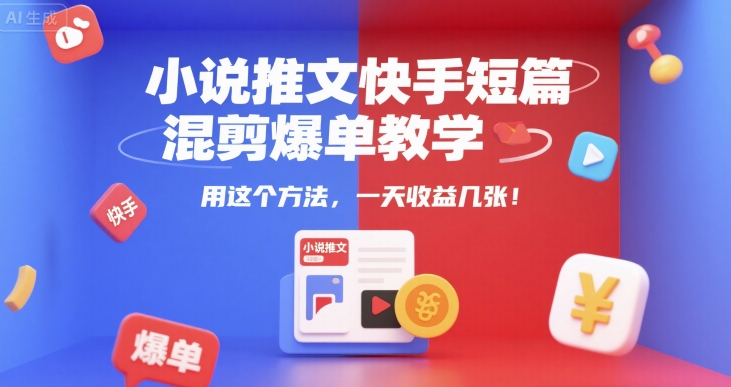 小说推文快手短篇混剪爆单教学，用这个方法，一天收益几张-七七项目网