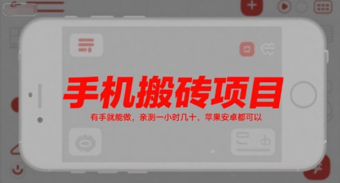 手机搬砖项目，有手就能做，亲测一小时几十，苹果安卓都可以-七七项目网