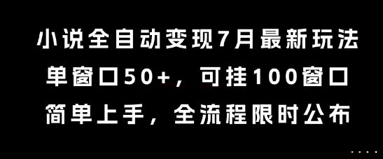 小说全自动变现7月玩法，单窗口50+，可挂100窗口，简单上手，全流程限时公布【揭秘】-七七项目网