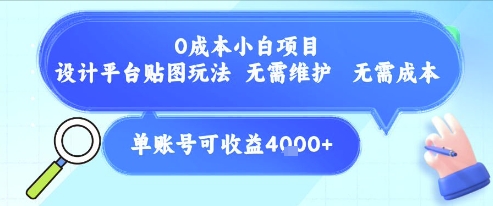 0成本小白项目，设计平台贴图玩法，无需维护，无需成本，单账号单月可产生收益4k+-七七项目网