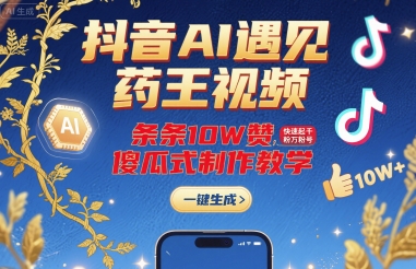 抖音AI遇见药王视频，条条10W赞，快速起千粉万粉号，傻瓜式制作教学-七七项目网