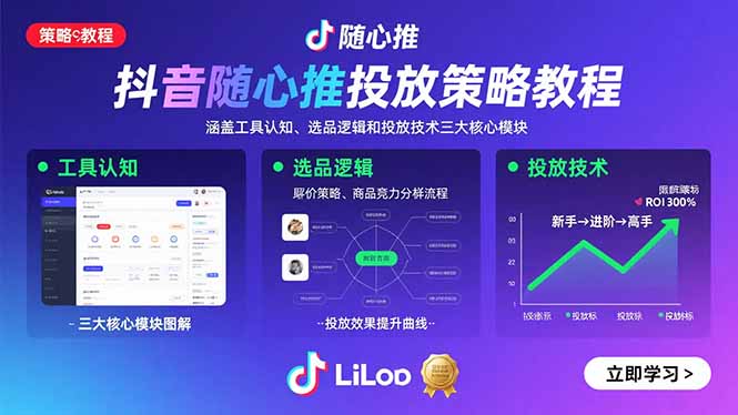抖音随心推投放策略教程：涵盖工具认知、选品逻辑和投放技术三大核心模块-七七项目网