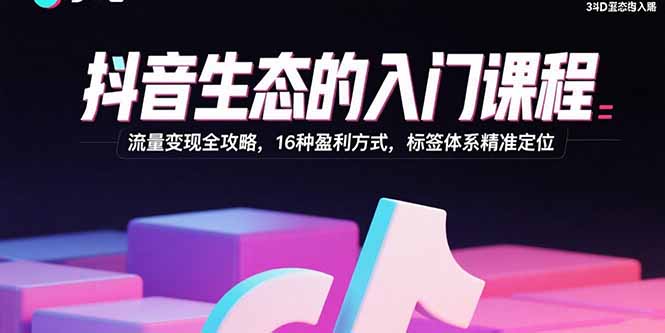 抖音生态的入门课程：流量变现全攻略，16种盈利方式，标签体系精准定位-七七项目网