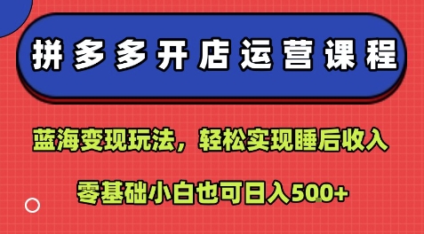 拼多多开店运营课程：蓝海变现玩法，轻松实现睡后收入，零基础小白也可日入5张-七七项目网