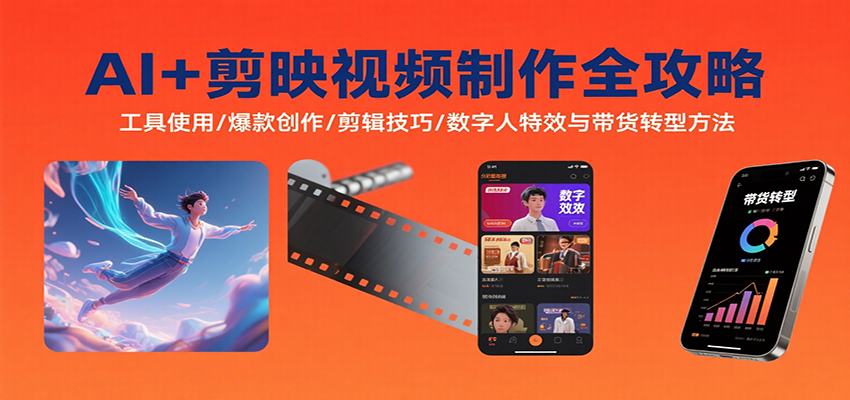 AI+剪映视频制作全攻略：工具使用/爆款创作/剪辑技巧/数字人特效与带货转型方法-七七项目网