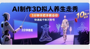 Ai制作3D拟人养生走秀，3分钟手把手教会你，快速起千粉万粉号-七七项目网