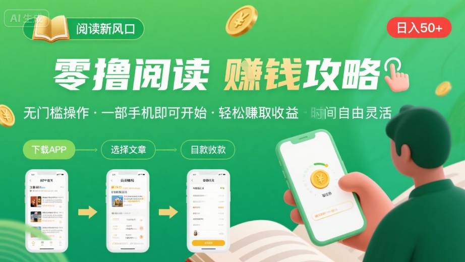 零撸阅读新风口，无门槛轻松挣，一部手机，日入 50-3张【揭秘】-七七项目网