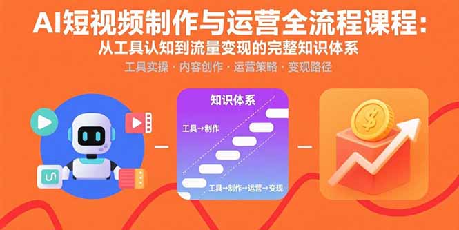AI短视频制作与运营全流程课程：从工具认知到流量变现的完整知识体系-七七项目网