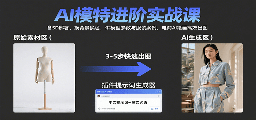 AI模特进阶实战课：含SD部署、换背景换色，讲模型参数与服装案例，电商AI绘画高效出图-七七项目网