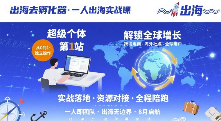 出海去孵化器，一人出海实战课，​超级个体第1站，解锁全球增长-七七项目网