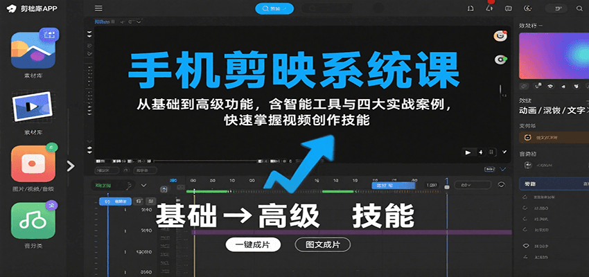 手机剪映系统课，从基础到高级功能，含智能工具与四大实战案例，快速掌握视频创作技能-七七项目网
