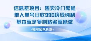 信息差项目：售卖冷门教程单人单号日收9张纯利基本就是复制粘贴就能做-七七项目网