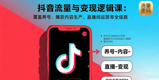 抖音流量与变现逻辑课：覆盖养号、爆款内容生产、直播间运营等全链路-七七项目网