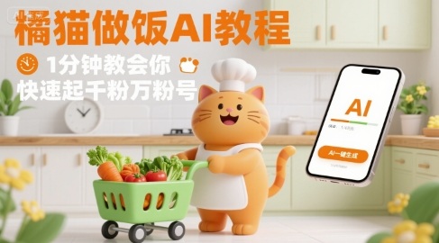 有趣的橘猫买菜做饭视频，用AI一键搞定，1分钟教会你，快速起千粉万粉号-七七项目网