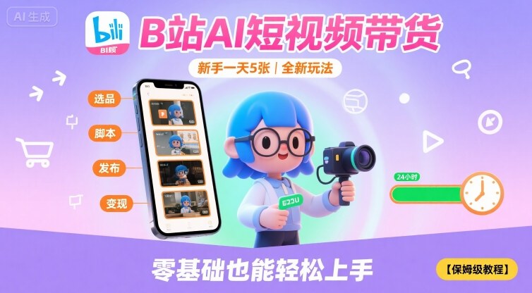 B站AI短视频带货，新手一天5张，全新玩法【保姆级教程】-七七项目网
