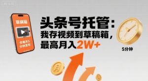 【头条号托管 】我存视频到草稿箱,你每天5分钟发布,最高月入2W+【揭秘】-七七项目网