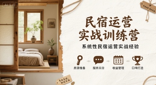 民宿运营实战训练营，系统性民宿运营实战经验-七七项目网