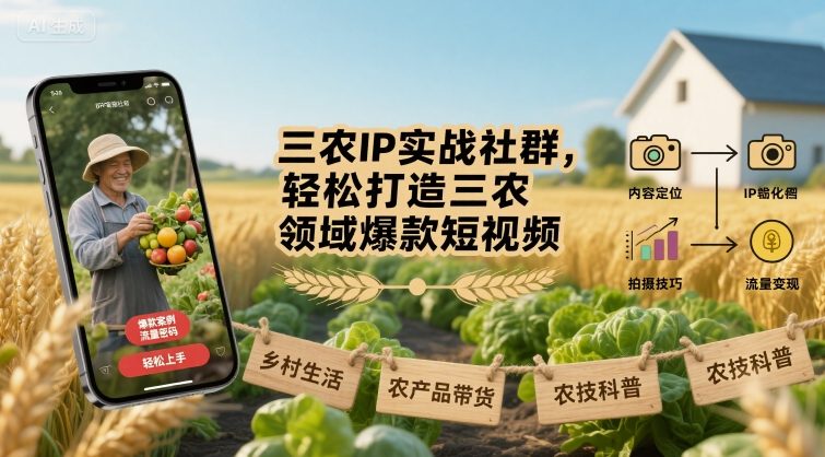 三农IP实战社群，轻松打造三农领域爆款短视频-七七项目网