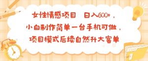 女性情感项目 小白制作简单一台手机可做 项目模式后续自然升大客单 日入6张-七七项目网