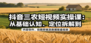 抖音三农短视频实操课:从基础认知、定位拆解到内容创作、拍摄剪辑及数据复盘投放-七七项目网