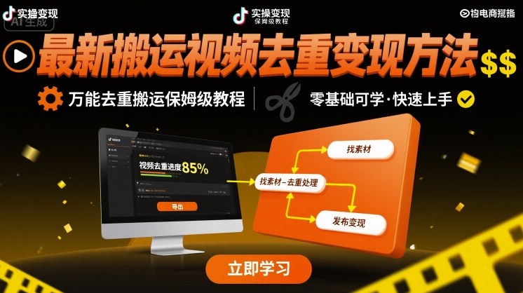 最新搬运视频去重变现方法，万能去重搬运保姆级教程-七七项目网
