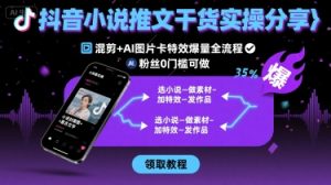 抖音小说推文干货实操分享，混剪+AI图片卡特效爆量全流程，0粉丝0门槛可做-七七项目网