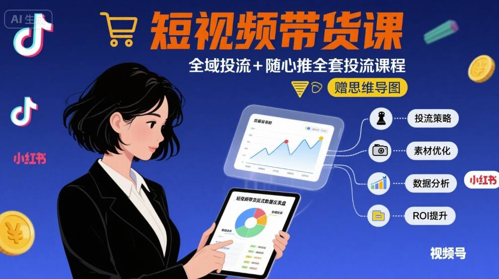 最新短视频带货课，全域投流+随心推全套投流课程+思维导图-七七项目网