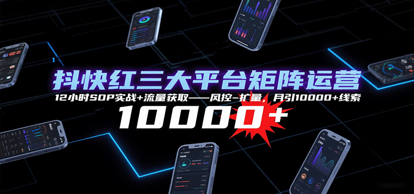 抖快红三大平台矩阵运营，12小时SOP实战+流量获取-风控-扩量，月引10000+线索-七七项目网