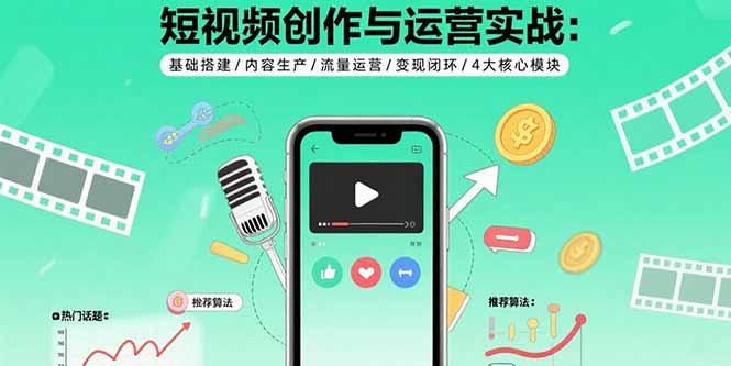 短视频创作与运营实战：基础搭建/内容生产/流量运营/变现闭环/4大核心模块-七七项目网