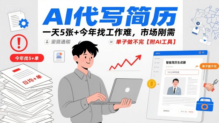 AI代写简历，一天5张+今年找工作难，市场刚需，单子做不完【附AI工具】-七七项目网