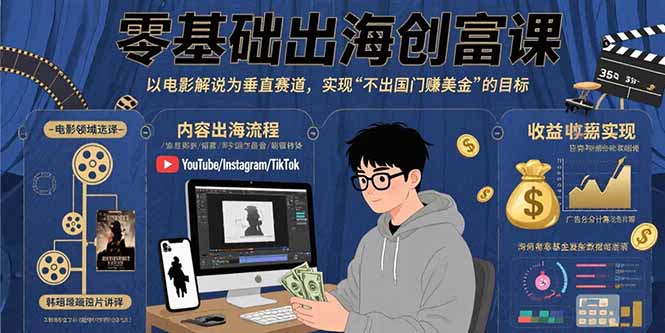 零基础出海创富课：以电影解说为垂直赛道，实现不出国门赚美金的目标-七七项目网
