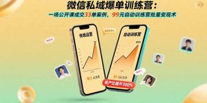 微信私域爆单训练营:一场公开课成交33单案例,99元自动训练营批量变现术-七七项目网