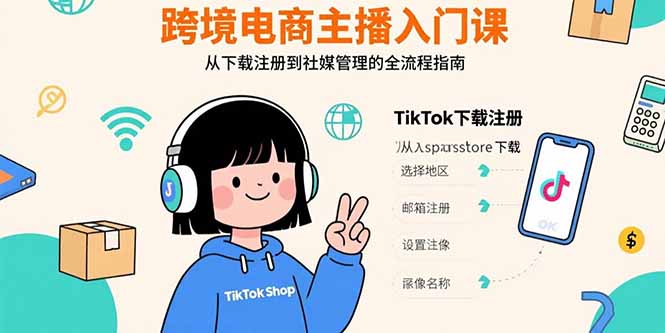 跨境电商主播入门课，TikTok下载注册，支付工具配置，社媒账号管理全流程-七七项目网