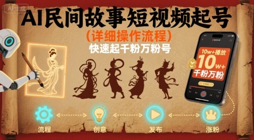 AI民间故事短视频起号，详细操作流程，快速起千粉万粉号-七七项目网