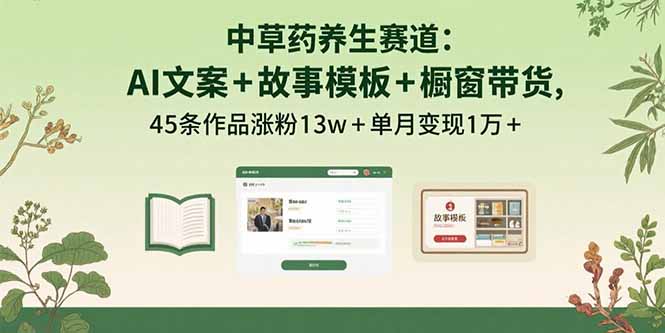 中草药养生赛道：AI文案+故事模板+橱带货，45条作品涨粉13w+单月变现1万+-七七项目网
