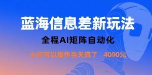 蓝海信息差新玩法，全程AI矩阵自动化小白可以操作当天搞了1k+-七七项目网