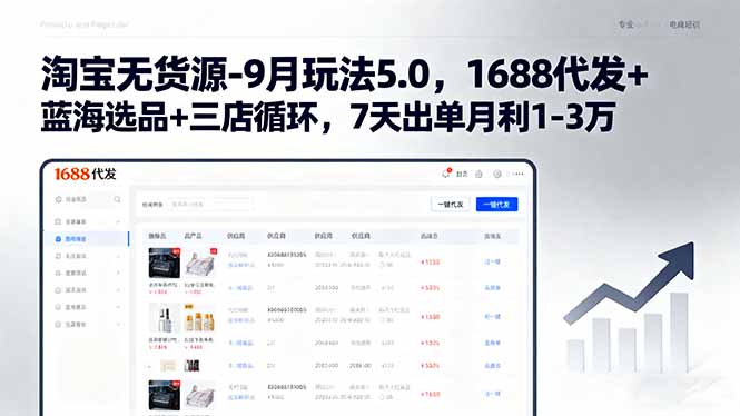 淘宝无货源-9月玩法5.0，1688代发+蓝海选品+三店循环，7天出单月利1-3万-七七项目网