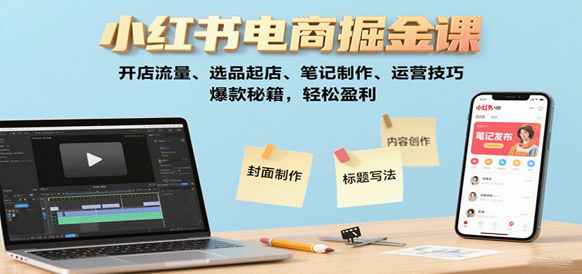 小红书电商掘金课：开店流量、选品起店、笔记制作、运营技巧，爆款秘籍，轻松盈利-七七项目网