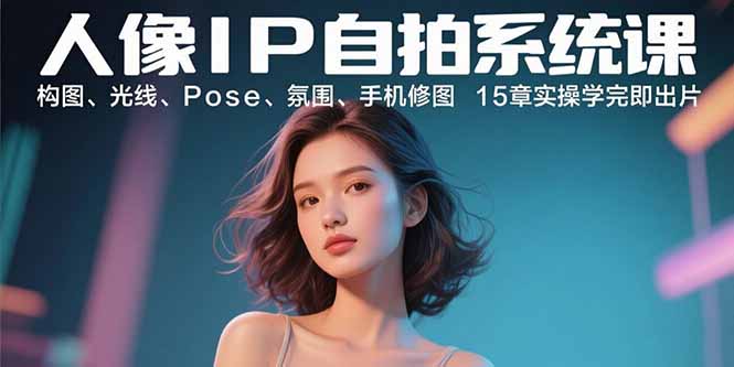 人像IP自拍系统课：构图、光线、Pose、氛围、手机修图 15章实操学完即出片-七七项目网