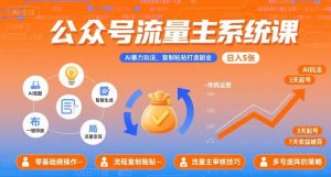 公众号流量主系统课,AI暴力玩法,复制粘贴打造副业,日入5张 +【附工具指令】-七七项目网